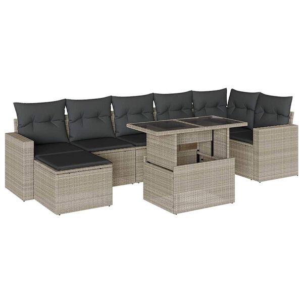 vidaXL Garden Sofa Set Light Grey PE Rattan Large Modular