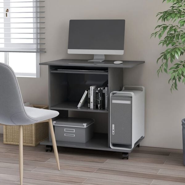 vidaXL Computer Desk High gloss grey Engineered wood Compact