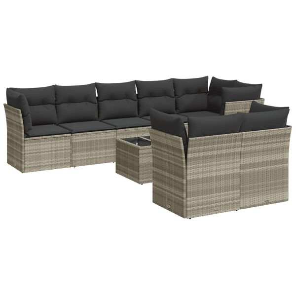vidaXL Garden Sofa Set Light Gray PE Rattan Large Adjustable Feet