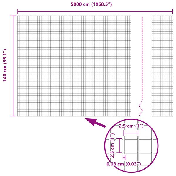 vidaXL Welded Wire Fence Silver 1.4 x 50 m Steel