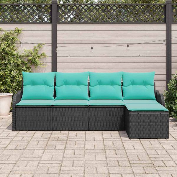 vidaXL Garden Sofa Set 5 pcs Black Poly Rattan