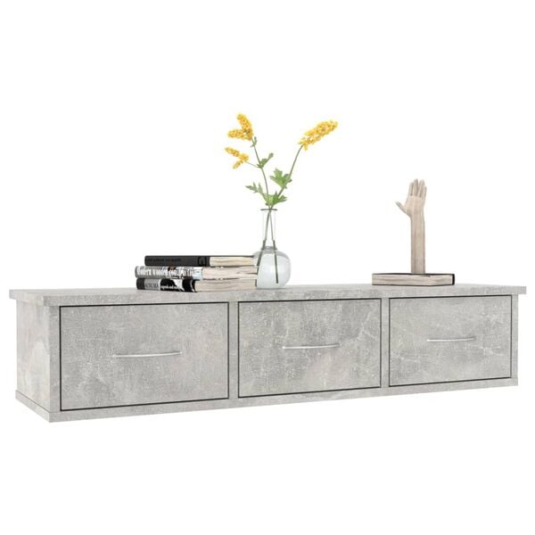 vidaXL Wall-mounted Drawer Shelf Concrete Gray 34.6"x10.2"x7.3" Engineered Wood