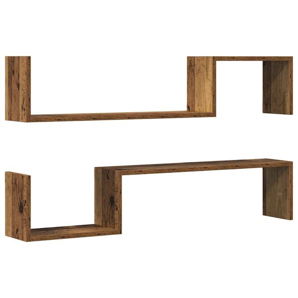 vidaXL Wall Shelf Set of 2 Old wood Engineered wood Medium Wall Shelf