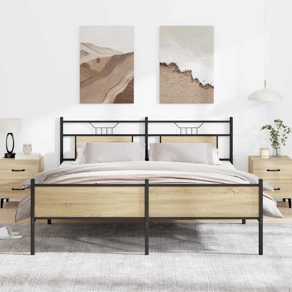 vidaXL Bed Frame Sonoma Oak Steel, Engineered Wood Full Bed Frame
