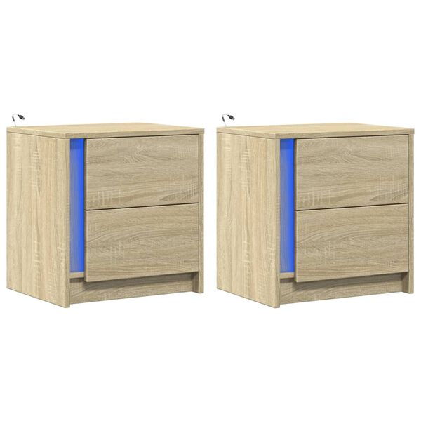 vidaXL Bedside Cabinet Set of 2 Sonoma oak Engineered wood Medium