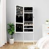 vidaXL Mirror Jewelry Cabinet White Engineered Wood, Glass, Fabric