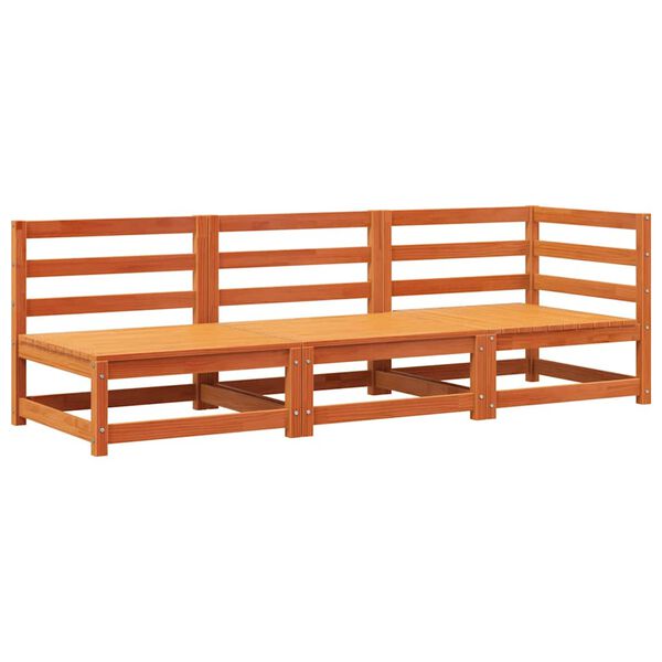 vidaXL Garden Sofa Wax Brown Solid Pine Wood 3-Seater Modular