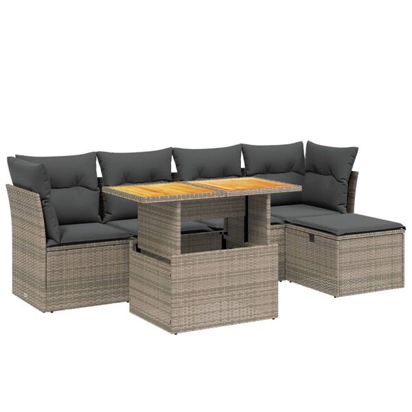 vidaXL Garden Sofa Set Grey, Dark grey PE Rattan 6 Piece Set