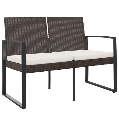 vidaXL 2-Seater Patio Bench with Cushions Brown PP Rattan