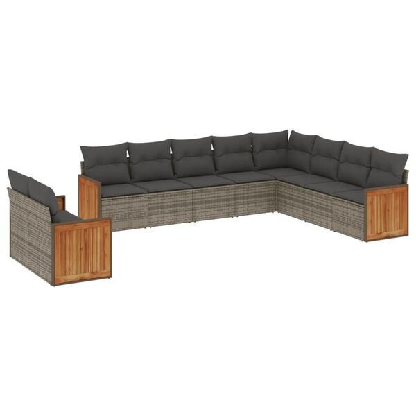 vidaXL Garden Sofa Set Grey PE Rattan Large Adjustable Feet