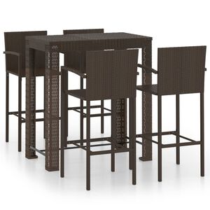 vidaXL Garden Bar Set Brown PE rattan 5 Piece Set Footrest