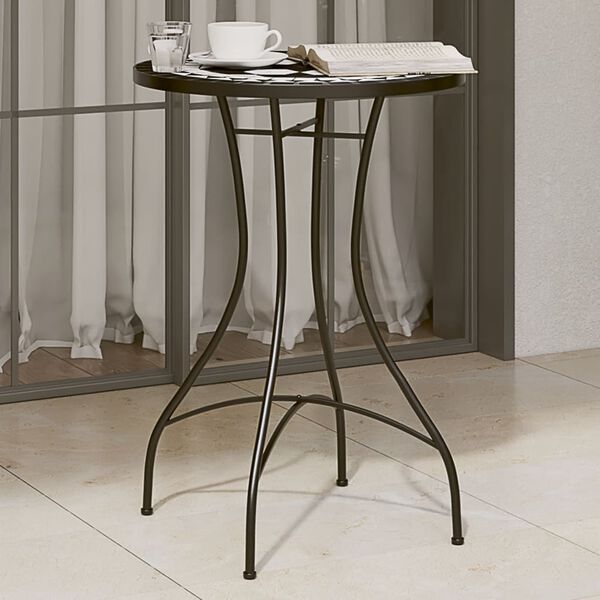 vidaXL Mosaic Bistro Table Black and white Powder-coated iron, ceramic