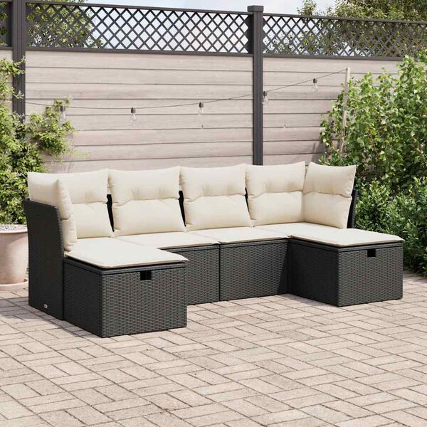 vidaXL Garden Sofa Set Black and Cream White