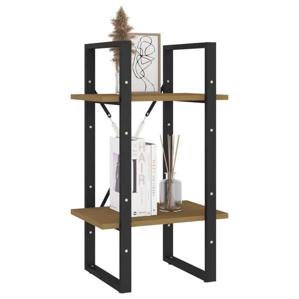 vidaXL Book Cabinet Black and Pine Solid Pine Wood Standard Book Cabinet