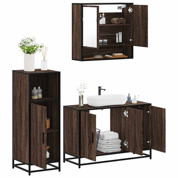 vidaXL Bathroom Furniture Set Brown Oak Engineered Wood Large