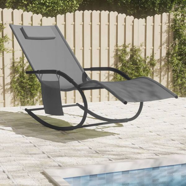 vidaXL Sun Lounger Grey Powder-Coated Steel Medium Sun Lounger