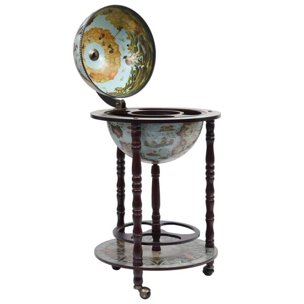 vidaXL Globe Bar Wine Stand Eucalyptus Wood Blue