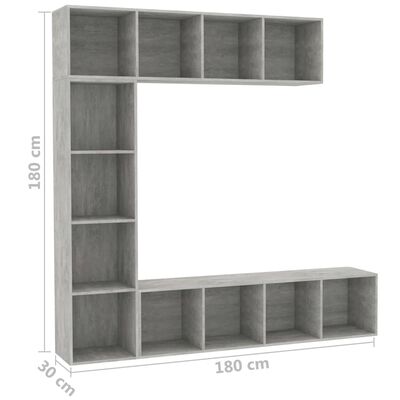 vidaXL 3 Piece Book/TV Stand Set Concrete Gray 70.9"x11.8"x70.9"