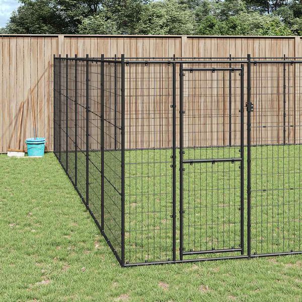 vidaXL Dog Kennel Black Powder-coated steel Large Durable Dog Kennel