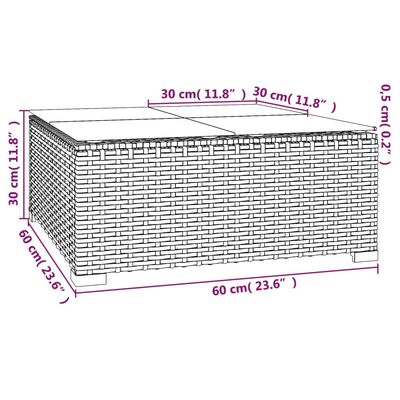 Wicker storage bench/box with dimensions.