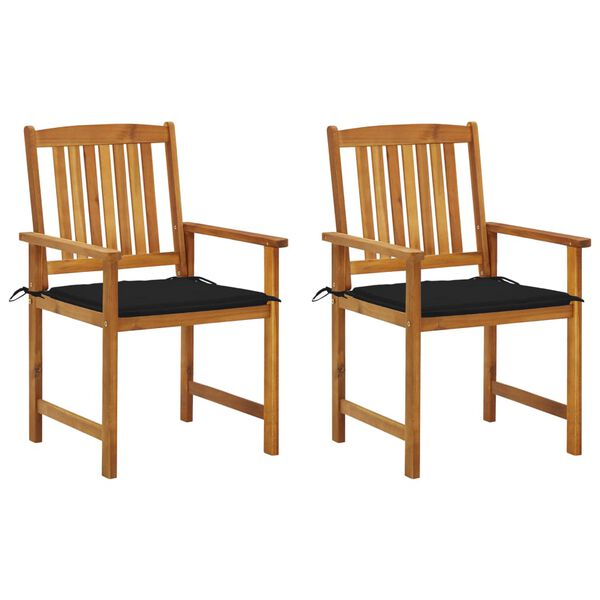 vidaXL Garden Chair Set of 2 Natural wood, Black