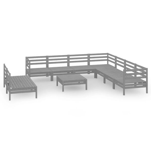 vidaXL Garden Lounge Set Grey Solid Pine Wood 10 Piece Set Modular