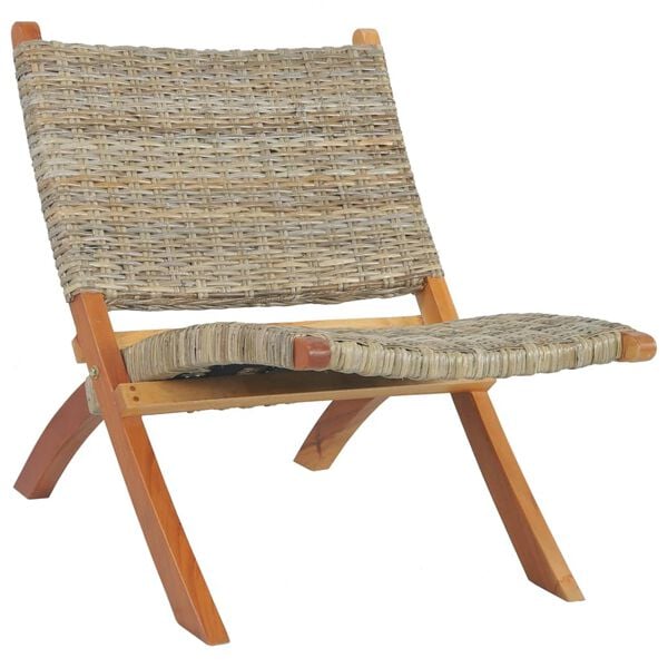 vidaXL Relaxing Chair Natural Brown Kubu Rattan and Solid Mahogany Medium