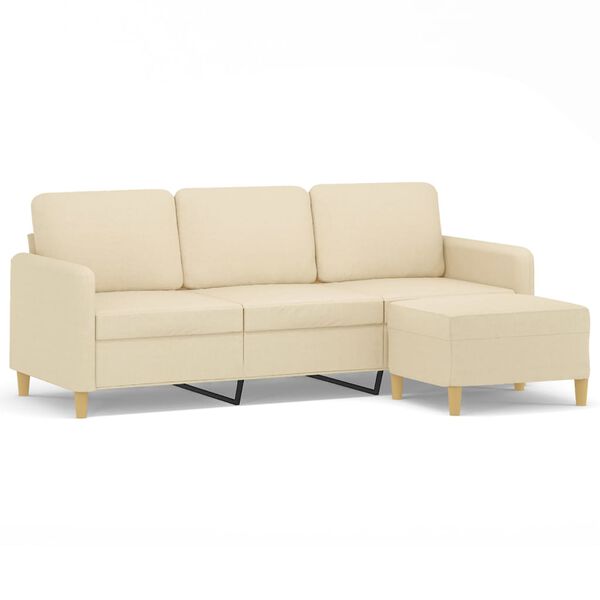 vidaXL 3-Seater Sofa With Footstool Cream