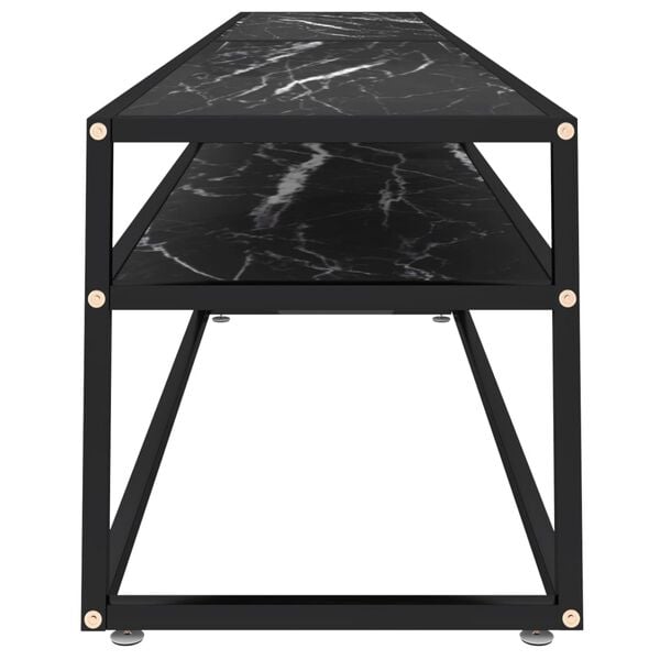 vidaXL TV Cabinet Black, Black Marble Tempered Glass, Powder-Coated Steel