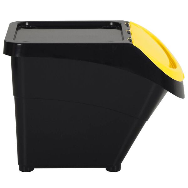 vidaXL Stackable Waste Bins with Lids 3 pcs Black PP 20.6 gal