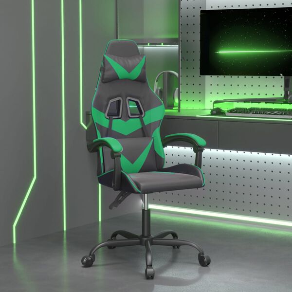 vidaXL Gaming Chair Black and Green Faux Leather