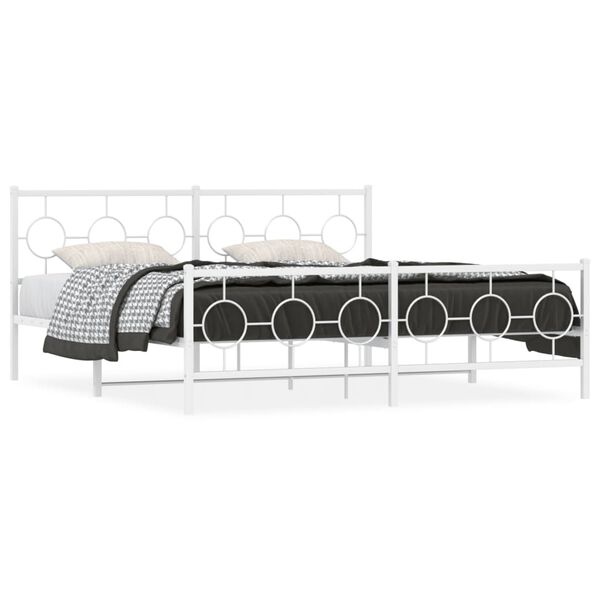 vidaXL Bed Frame White Powder-Coated Steel Super King Metal Bed