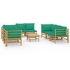 vidaXL Garden Lounge Set Natural bamboo, Green cushions Bamboo, polyester