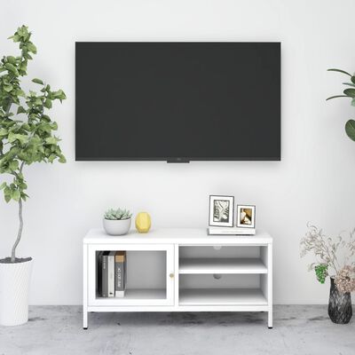 vidaXL TV Stand White 35.4"x11.8"x17.3" Steel and Glass