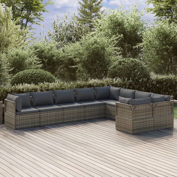 vidaXL Garden Lounge Set Gray PE rattan, powder-coated steel, polyester, PVC