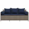 vidaXL Patio Sofa with Cushions 3-Seater Gray Poly Rattan