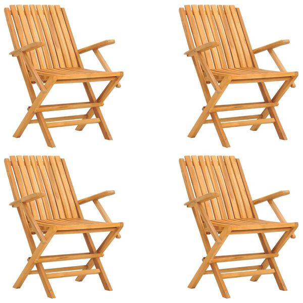 vidaXL Folding Garden Chair Set of 4 Natural Teak Solid Teak Wood