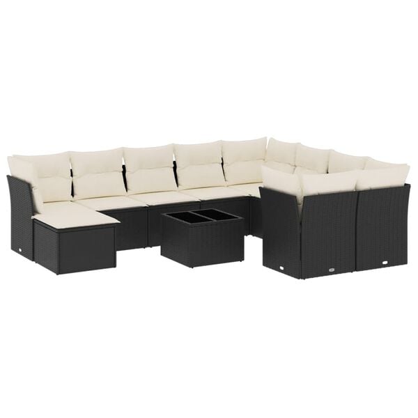 vidaXL Garden Sofa Set Black PE Rattan, Powder-Coated Steel, Tempered Glass