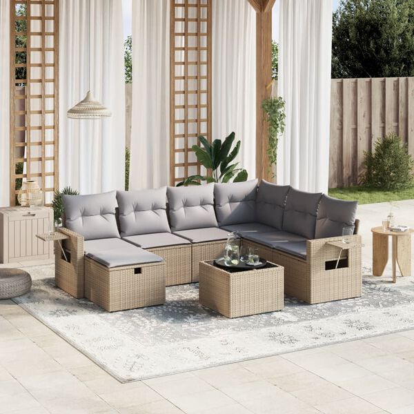 vidaXL Garden Sofa Set Mix Beige Poly Rattan, Tempered Glass, Steel Large