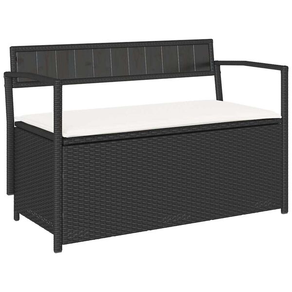 vidaXL Garden Storage Bench Black PE rattan, powder-coated steel, plywood