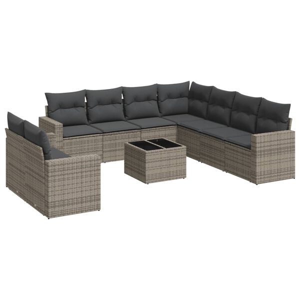 vidaXL Garden Sofa Set Grey PE rattan, powder-coated steel, tempered glass