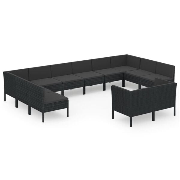 vidaXL Garden Lounge Set Black Poly Rattan Medium Modular