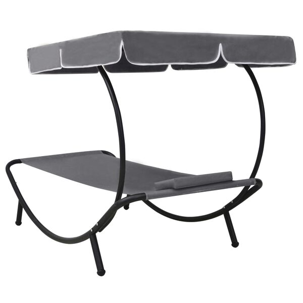 vidaXL Sun Lounger Grey Oxford fabric, polyester, steel Large