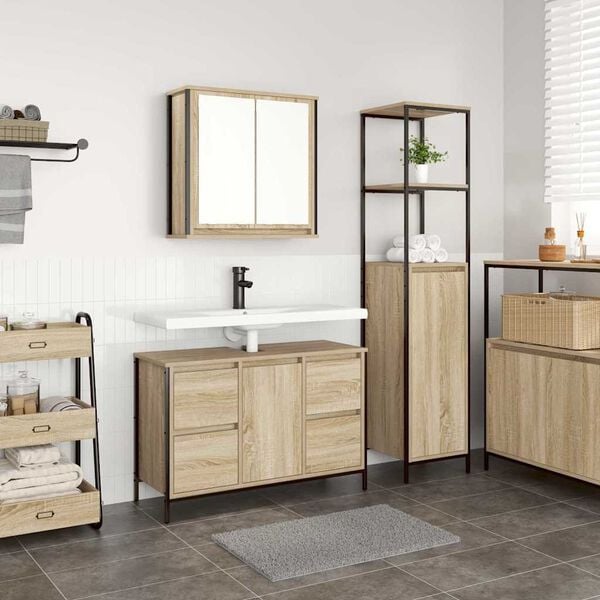 vidaXL Bathroom Furniture Set with Drawer 2 pcs Sonoma Oak and Black