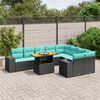 vidaXL 10 Piece Patio Sofa Set with Cushions Black Poly Rattan