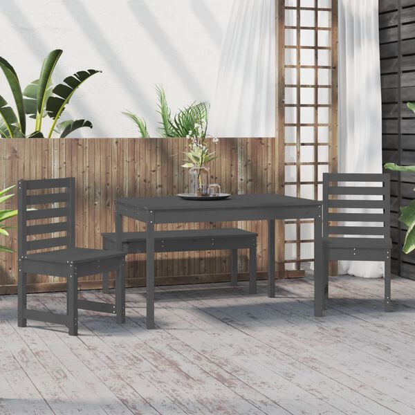 vidaXL Garden Dining Set Grey Solid pine wood Medium Modern