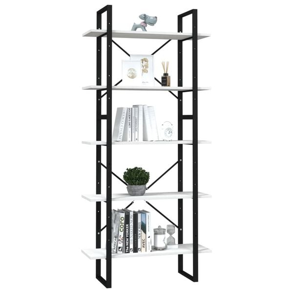 vidaXL Book Cabinet White Pinewood, Metal 5-tier Book Cabinet