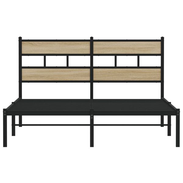 vidaXL Bed Frame Black, Sonoma Oak Iron, Engineered Wood Full Bed Frame