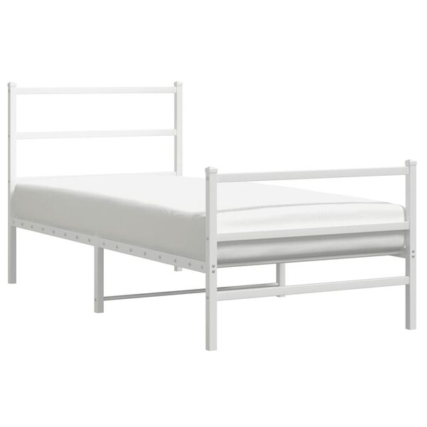 vidaXL Bed Frame White Powder-Coated Steel Twin Bed Frame Rectangular