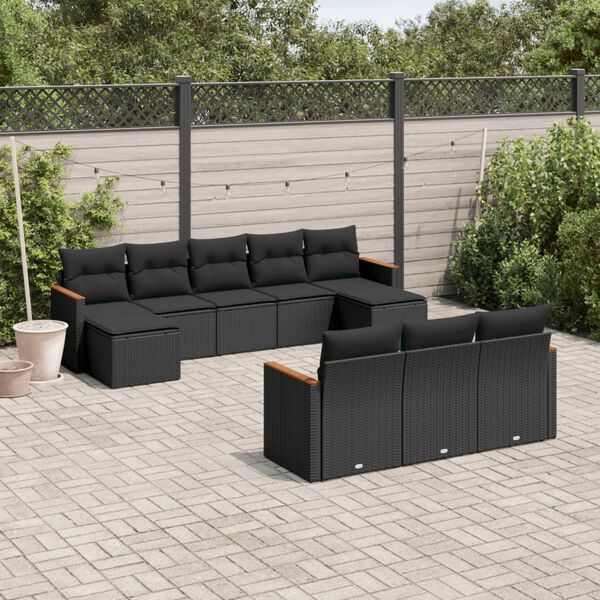 vidaXL Garden Sofa Set Black PE Rattan, Powder-Coated Steel Large
